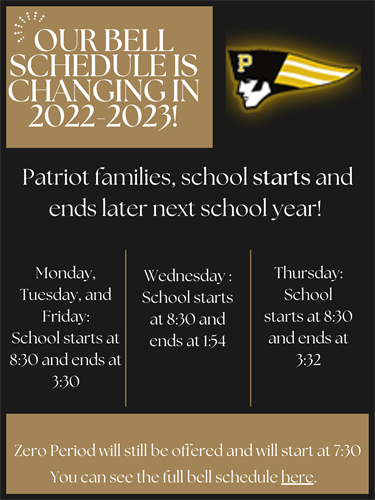 2022-2023 Bell Schedule Change Announcement